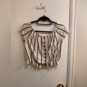 Striped Button-Down Cropped Blouse